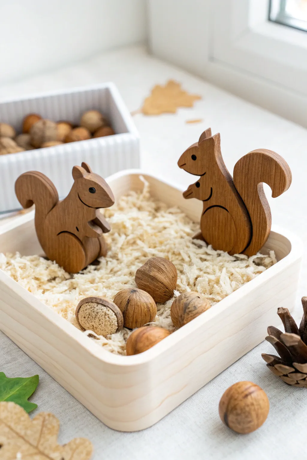 Embrace the playful spirit of autumn with a Nutty Squirrel Hunt sensory bin, where simplicity meets natural beauty.