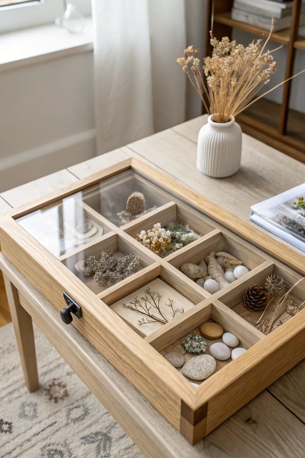 Elevate your decor with a customizable shadow box table that blends minimalist elegance with bohemian charm.