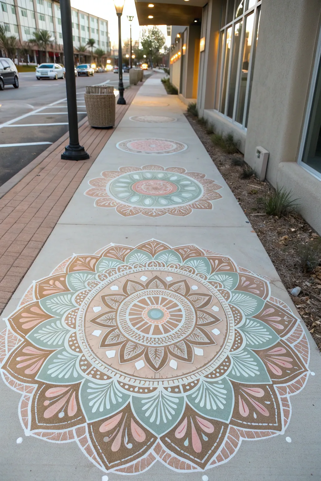 Transform your walkway with a touch of worldly elegance through intricate mandala designs. 🌿✨ #SidewalkArt #ScandinavianStyle #BohoChic