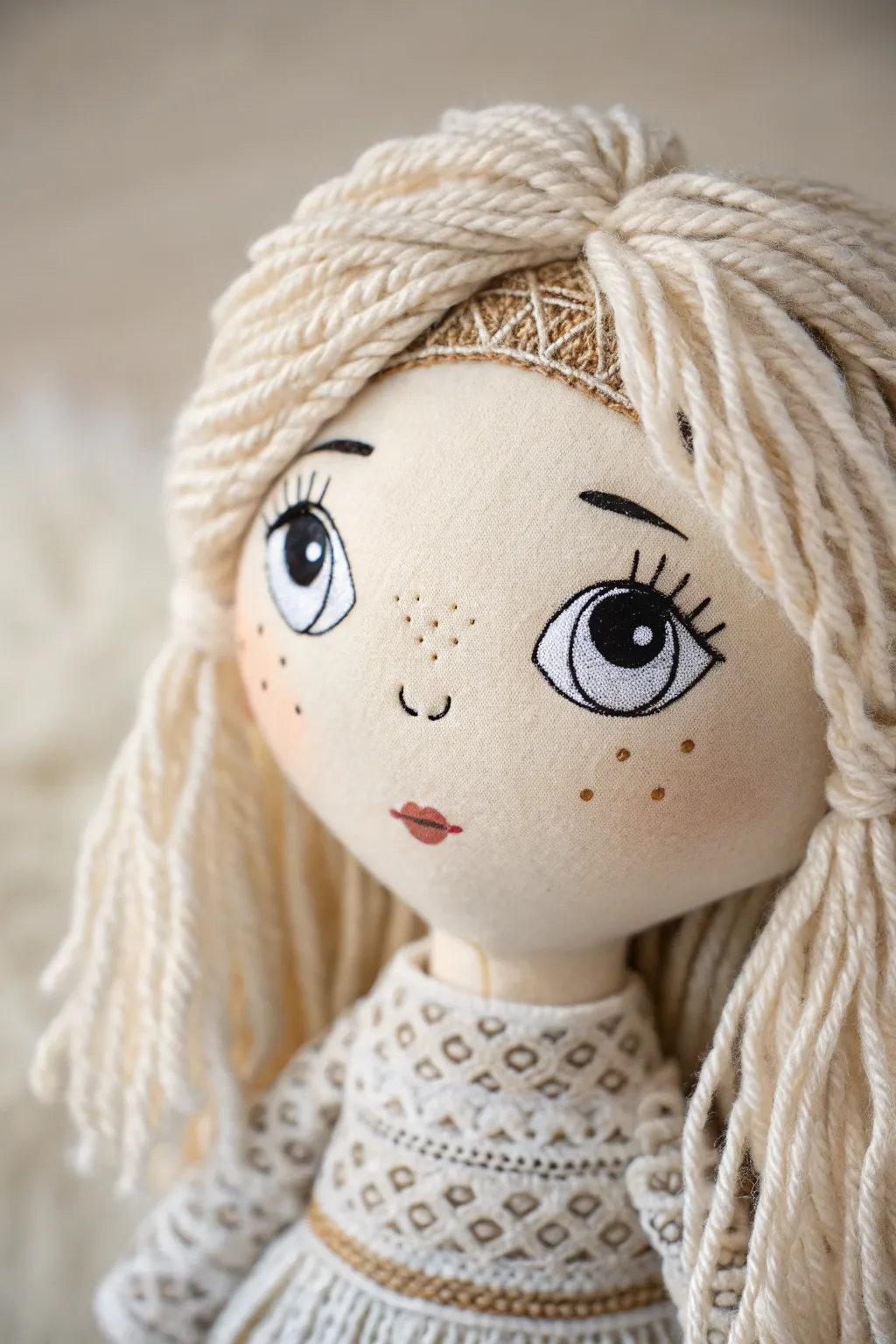 Discover the art of mixing features: A minimalist doll face that beautifully blends Scandinavian simplicity with Boho charm.