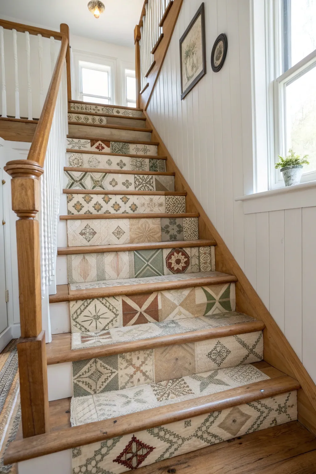 Step into warmth and style with a charming painted stair runner that brings quilted coziness to your home.