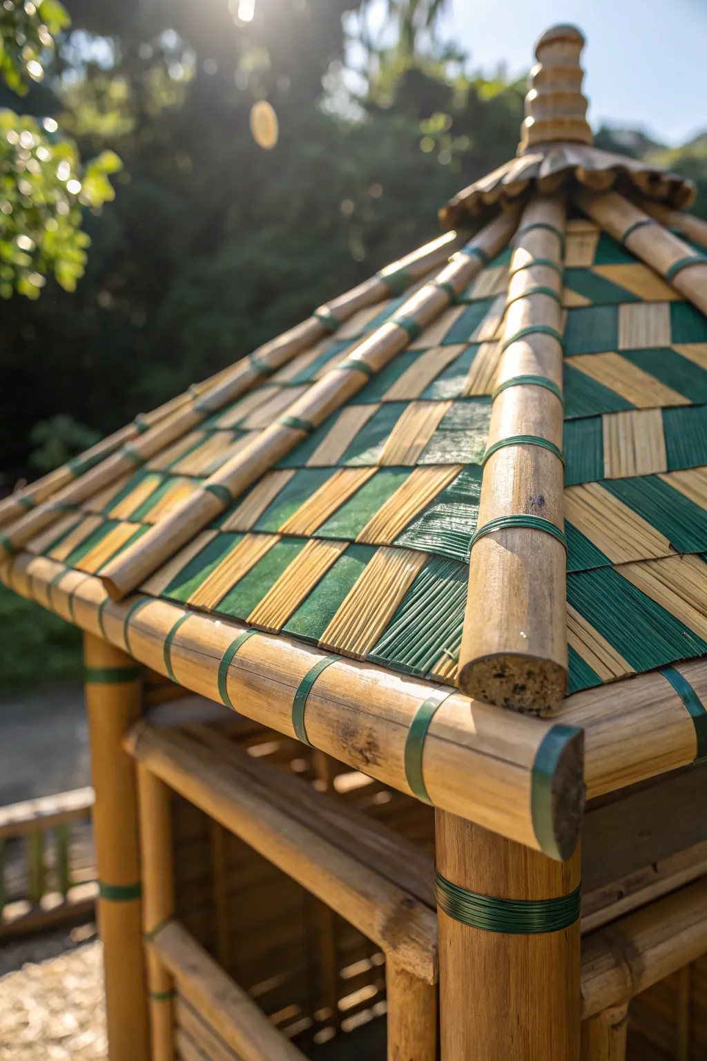 Elevate your garden with the rustic charm of a bamboo playhouse roof.
