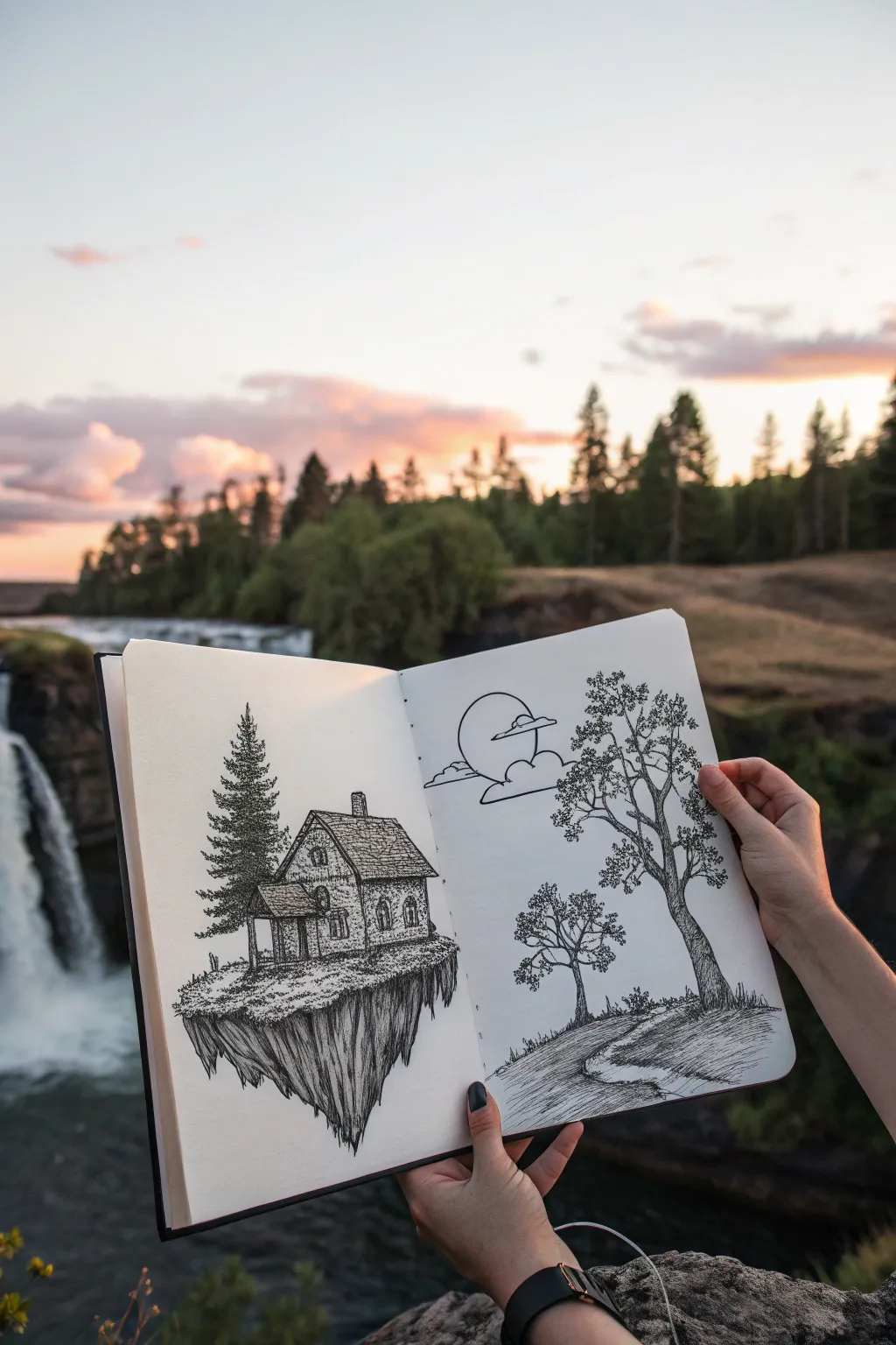 Escape to a world above the clouds with this dreamy floating island sketch, where nature and imagination meet in serene simplicity.