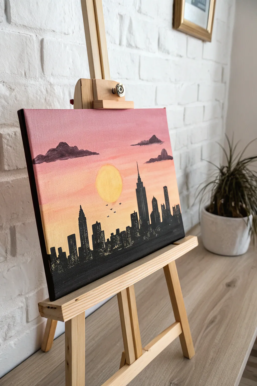 Capture the serene elegance of a sunrise cityscape, where urban simplicity meets natural beauty.