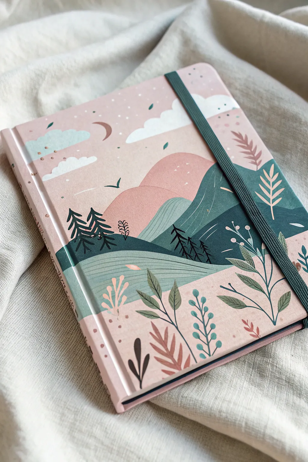 Step into a world of dreams with this surreal landscape sketchbook cover, where abstract art meets nature's soft elegance.