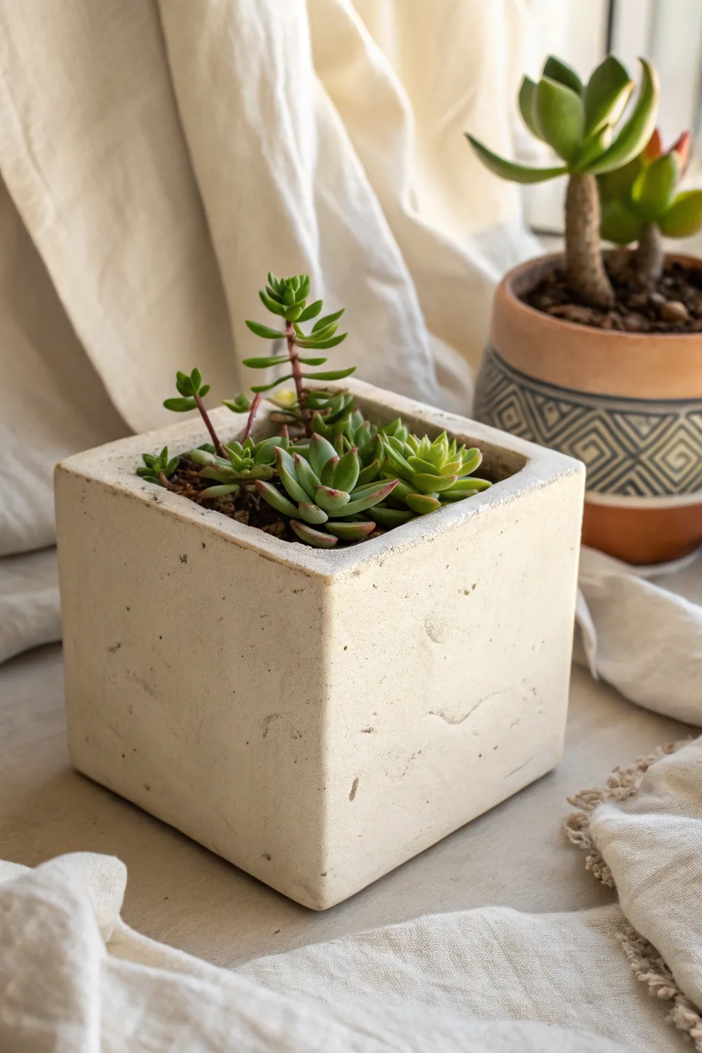 Embrace simplicity and craftsmanship with this elegant slab pottery planter, perfect for adding a touch of nature to your minimalist space.