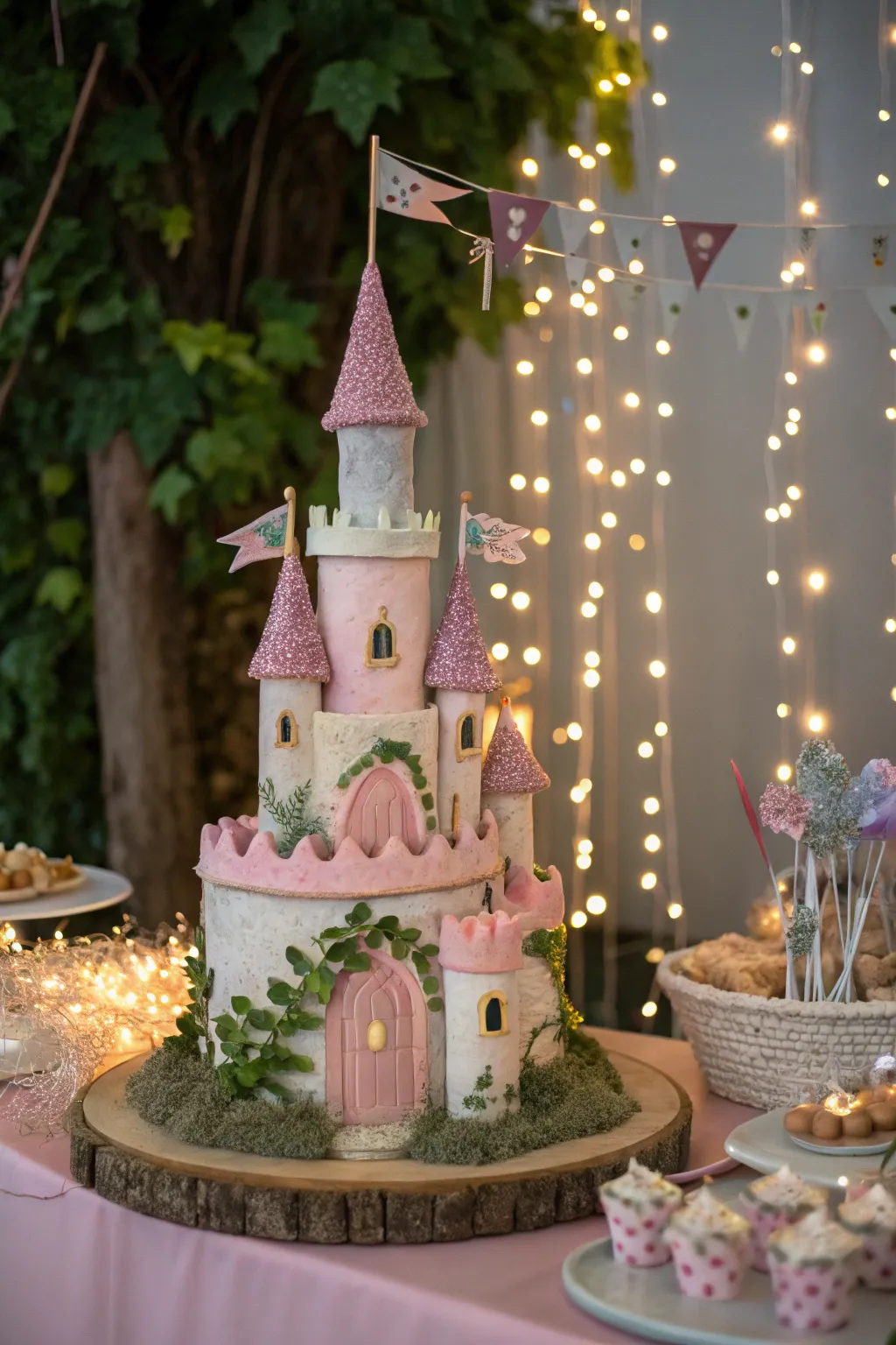 A dreamy fairy tale castle cake, perfect for a storybook sleepover.