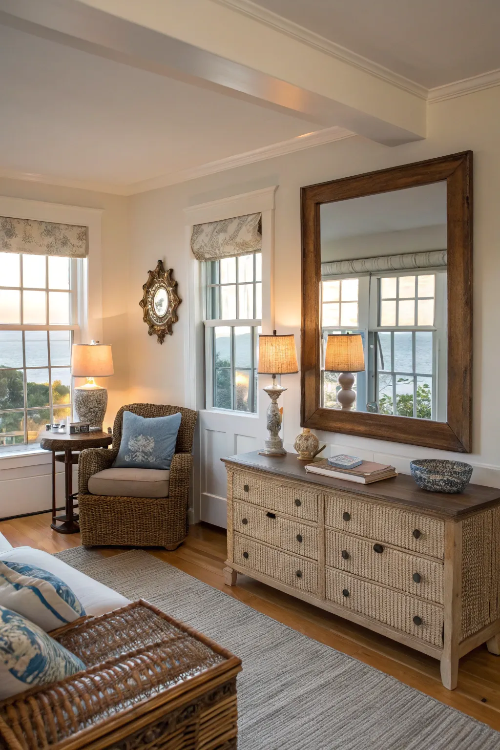 Strategically placed mirrors enhance light and space perception.