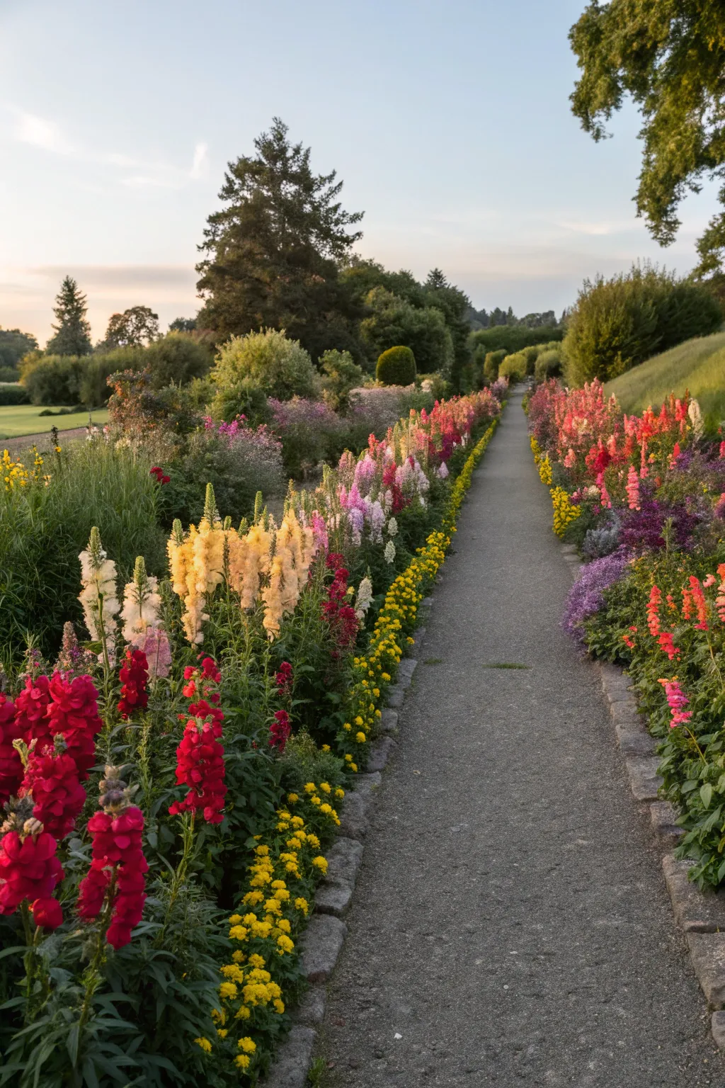 Snapdragons create a neat and colorful edging for garden paths.