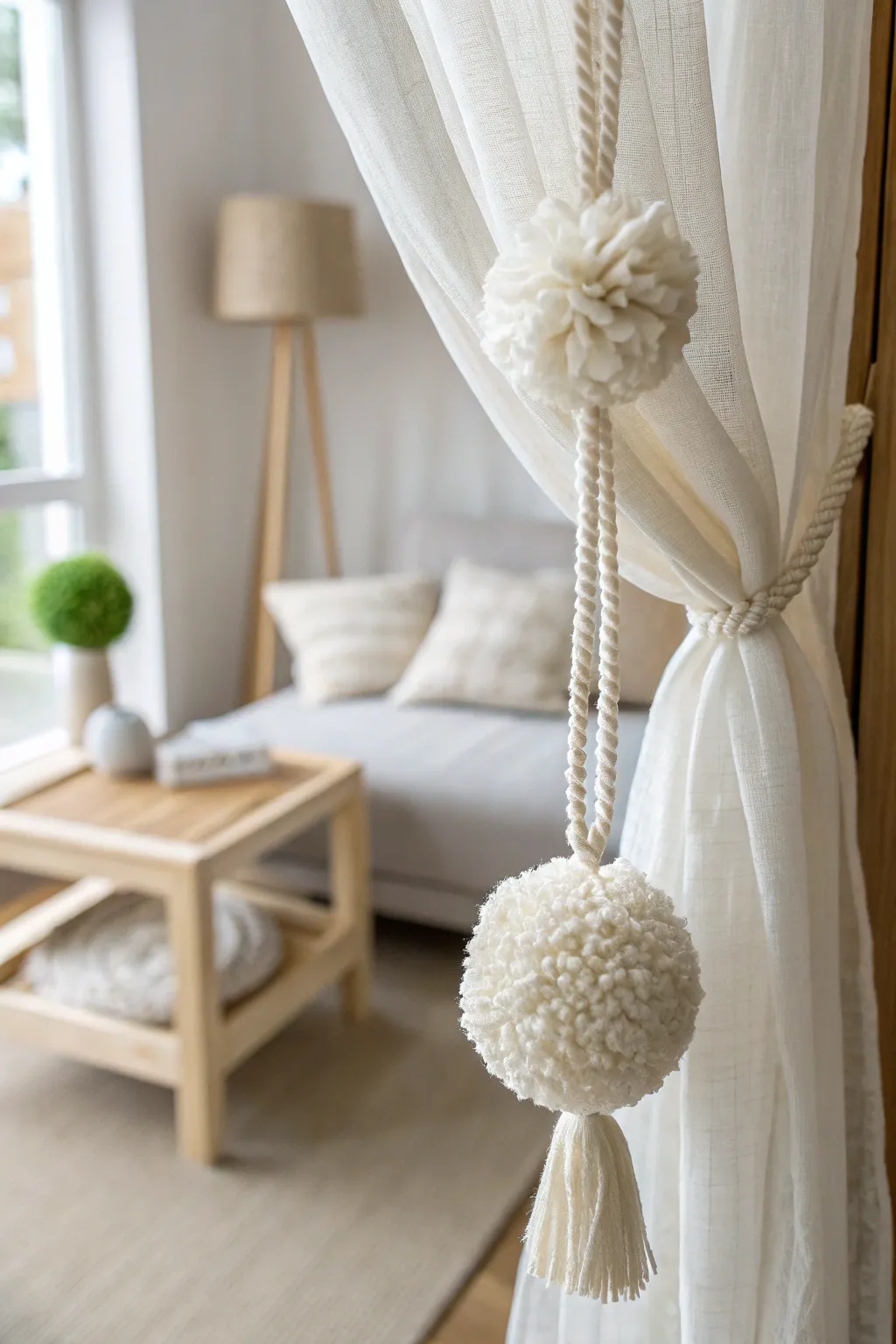 Embrace winter elegance with these handcrafted snowball curtain ties, perfect for adding a cozy touch to minimalist decor.