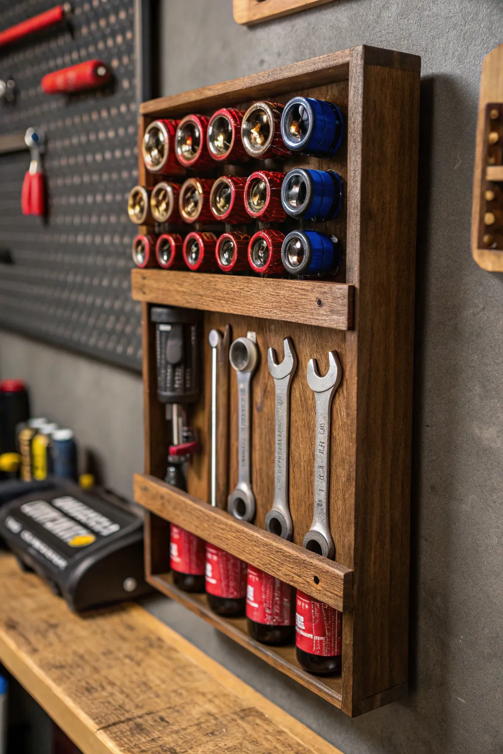 Transform your workspace with a repurposed spice rack—where creativity meets craftsmanship!