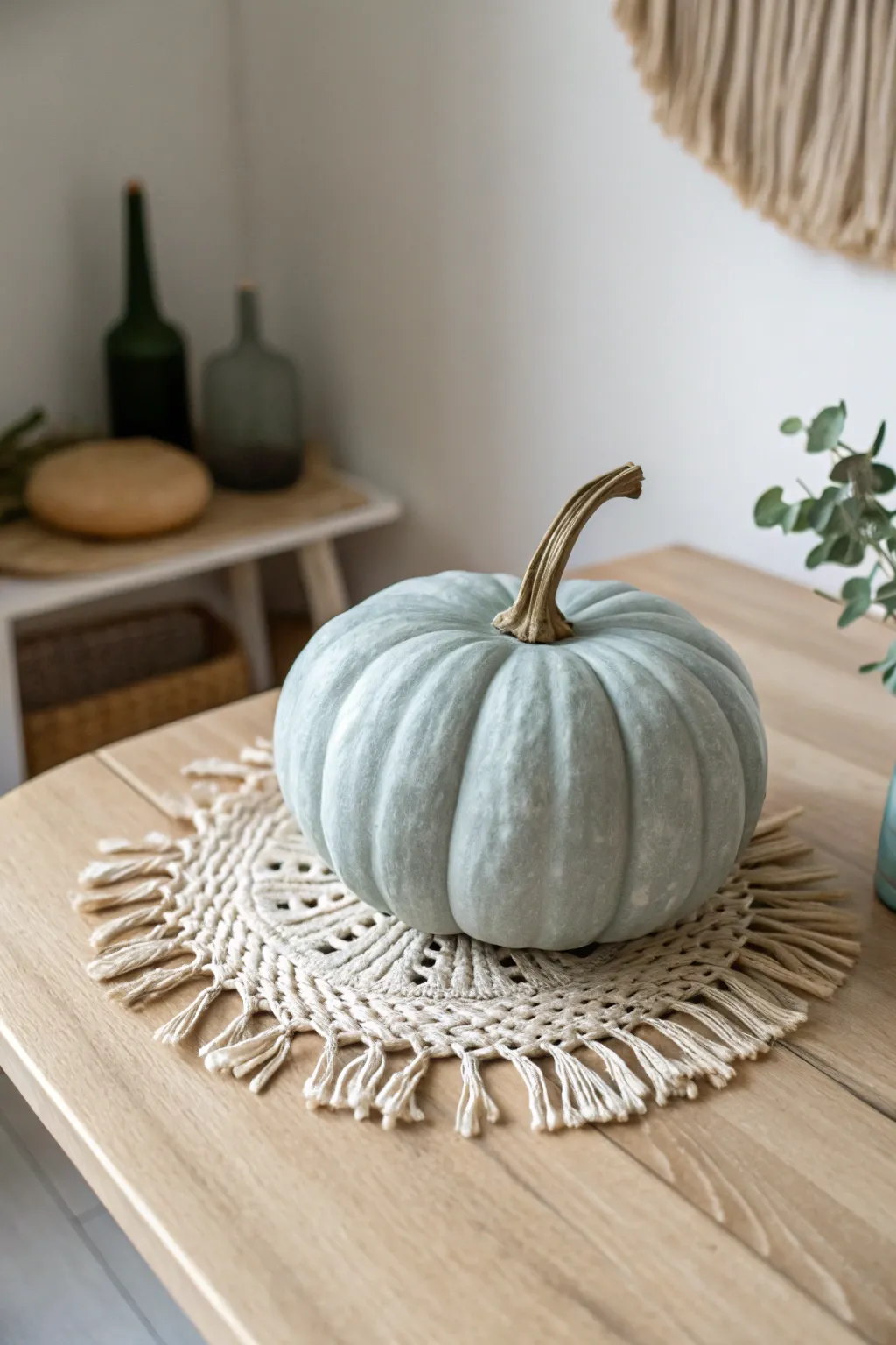 Elevate your autumn decor with a serene monochrome pumpkin, where simplicity meets elegance in shades of gray.