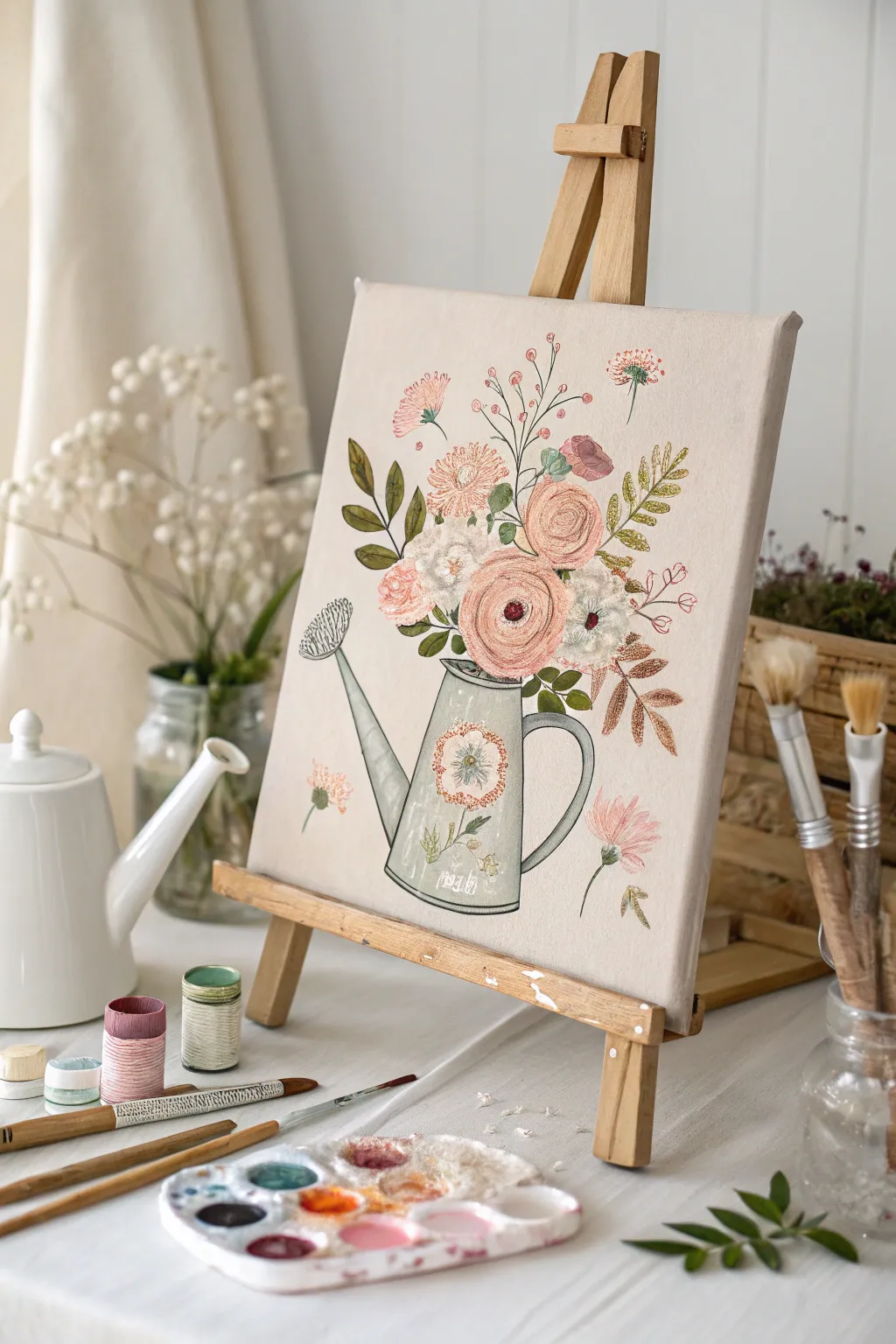 Infuse your spring canvas with the charm of a Floral Watering Can, where simplicity meets elegance.
