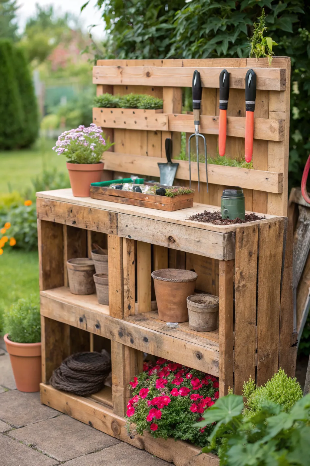 Elevate your gardening game with a chic pallet potting station—where function meets craftsmanship.