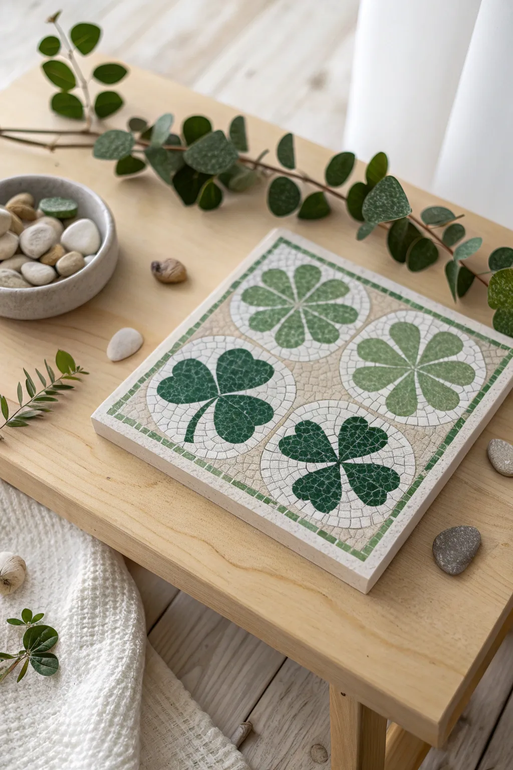 Celebrate St. Patrick's Day with a touch of artistry and nature through this stunning clover mosaic.