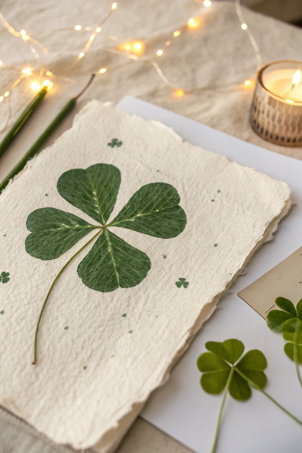 Capture the charm of tiny hands creating timeless gifts with these adorable four-leaf clover prints.