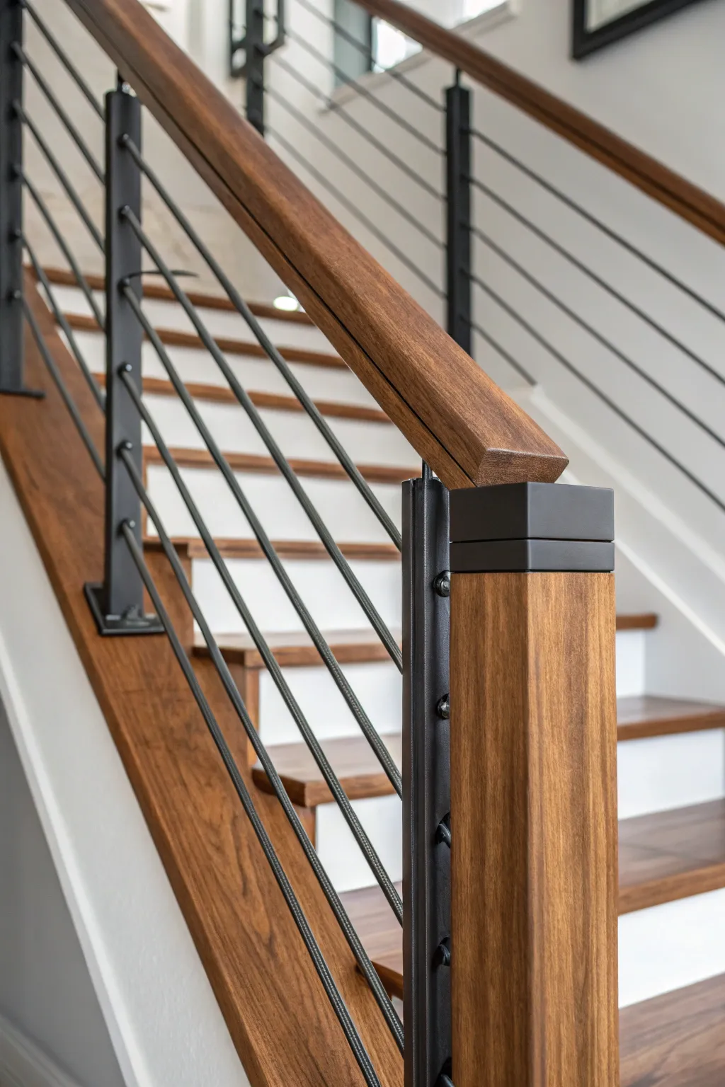 Elevate your space with a stunning wood and metal handrail that blends modern style with classic craftsmanship.