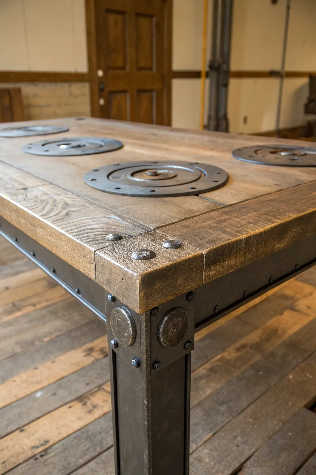 Transform steel targets into unique table legs for a bold industrial style!