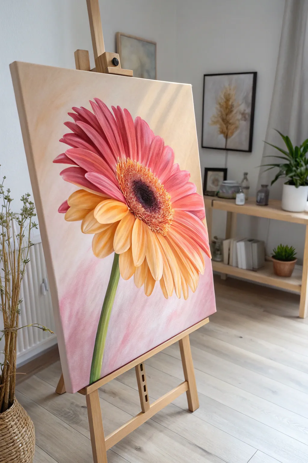 Embrace the vibrant elegance of Gerbera daisies through art, where simplicity meets colorful charm.