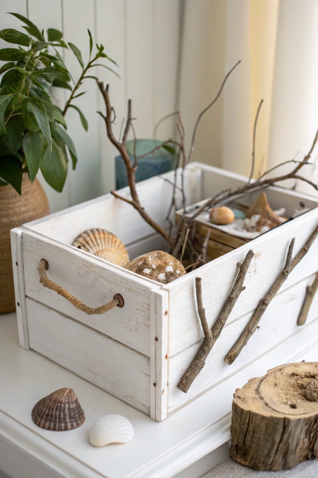 Embrace nature's beauty with minimalist storage solutions.
