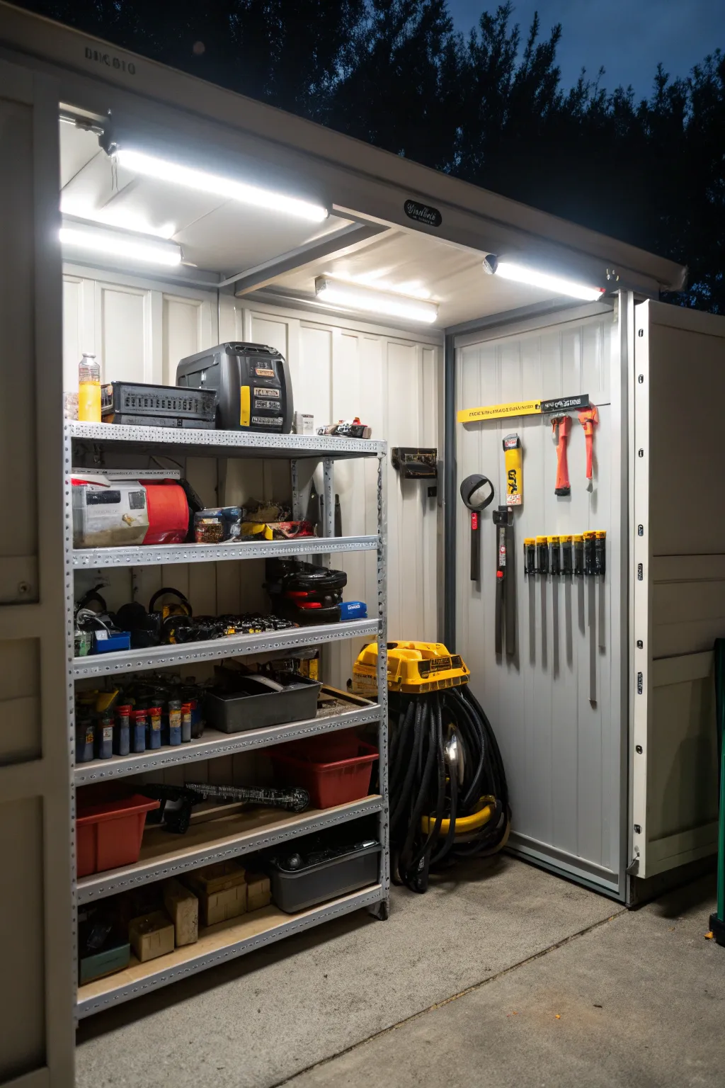 Under-shelf lighting enhances visibility and accessibility.