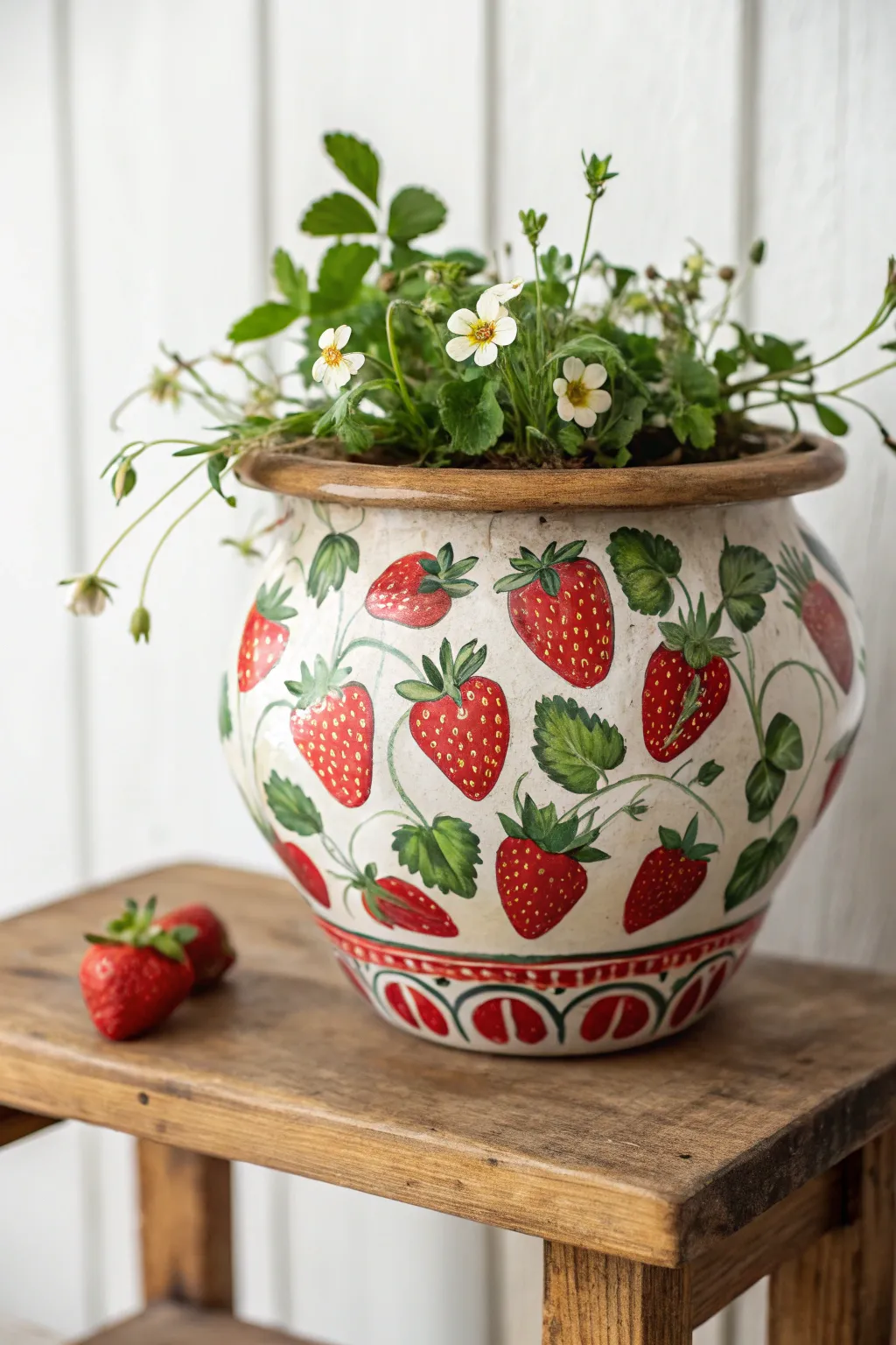 Add a splash of color and charm to your home with these delightful strawberry-painted pots!