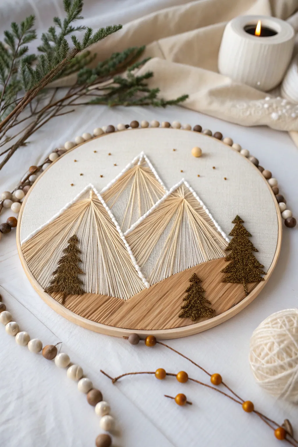 Bring the tranquility of the mountains indoors with this exquisite string art landscape.