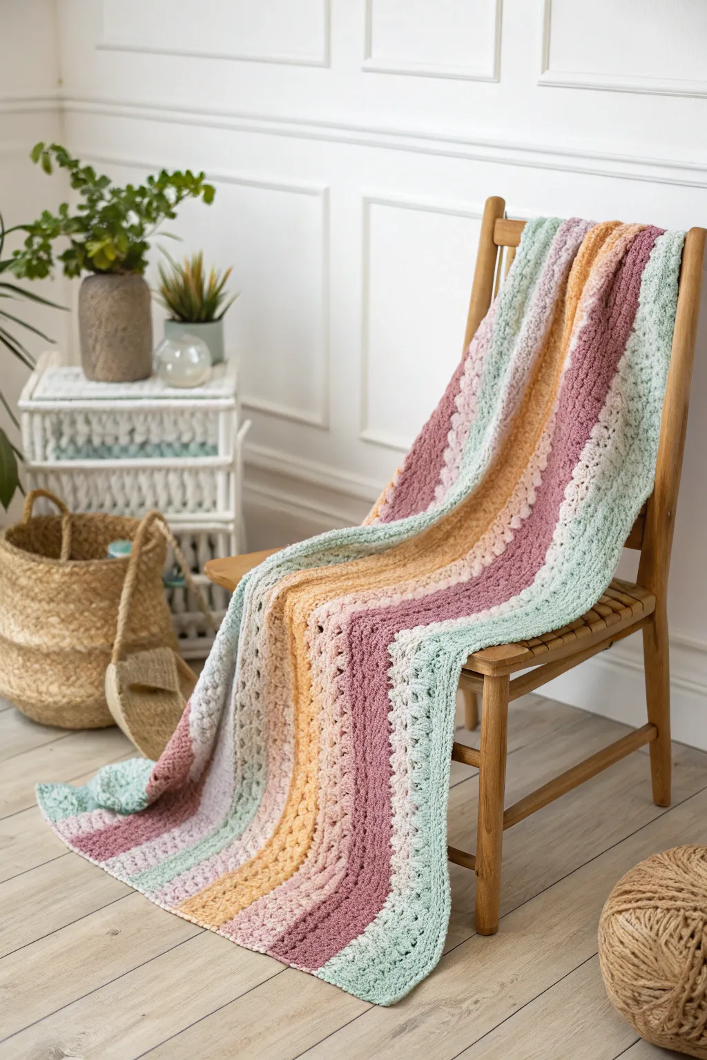 Wrap yourself in the warmth of the seasons with our striped crochet blanket—perfect for adding a touch of nature-inspired elegance to your home decor.