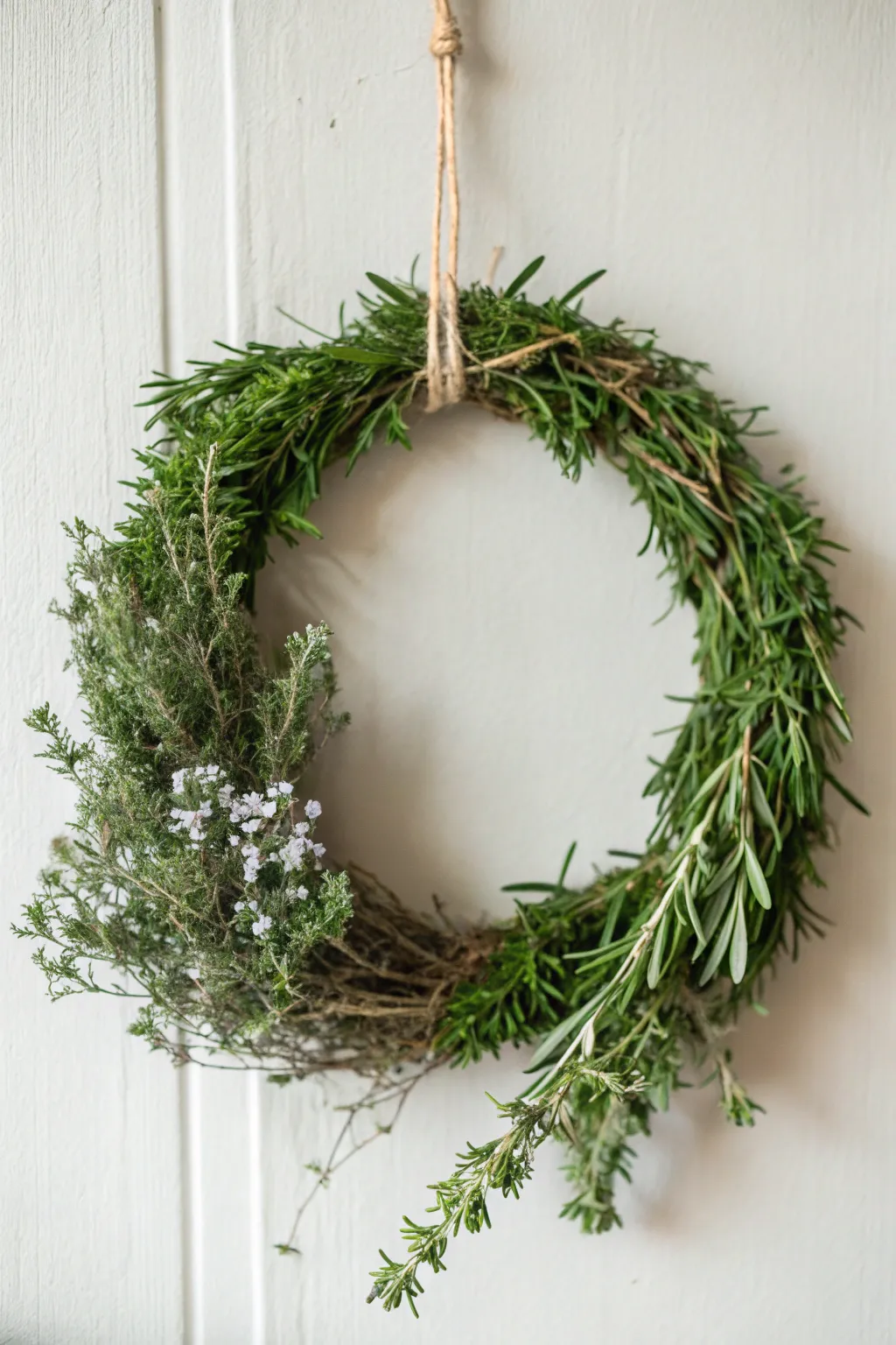 Embrace the essence of summer with a handcrafted fresh herb wreath, perfect for adding a touch of natural beauty to any space.