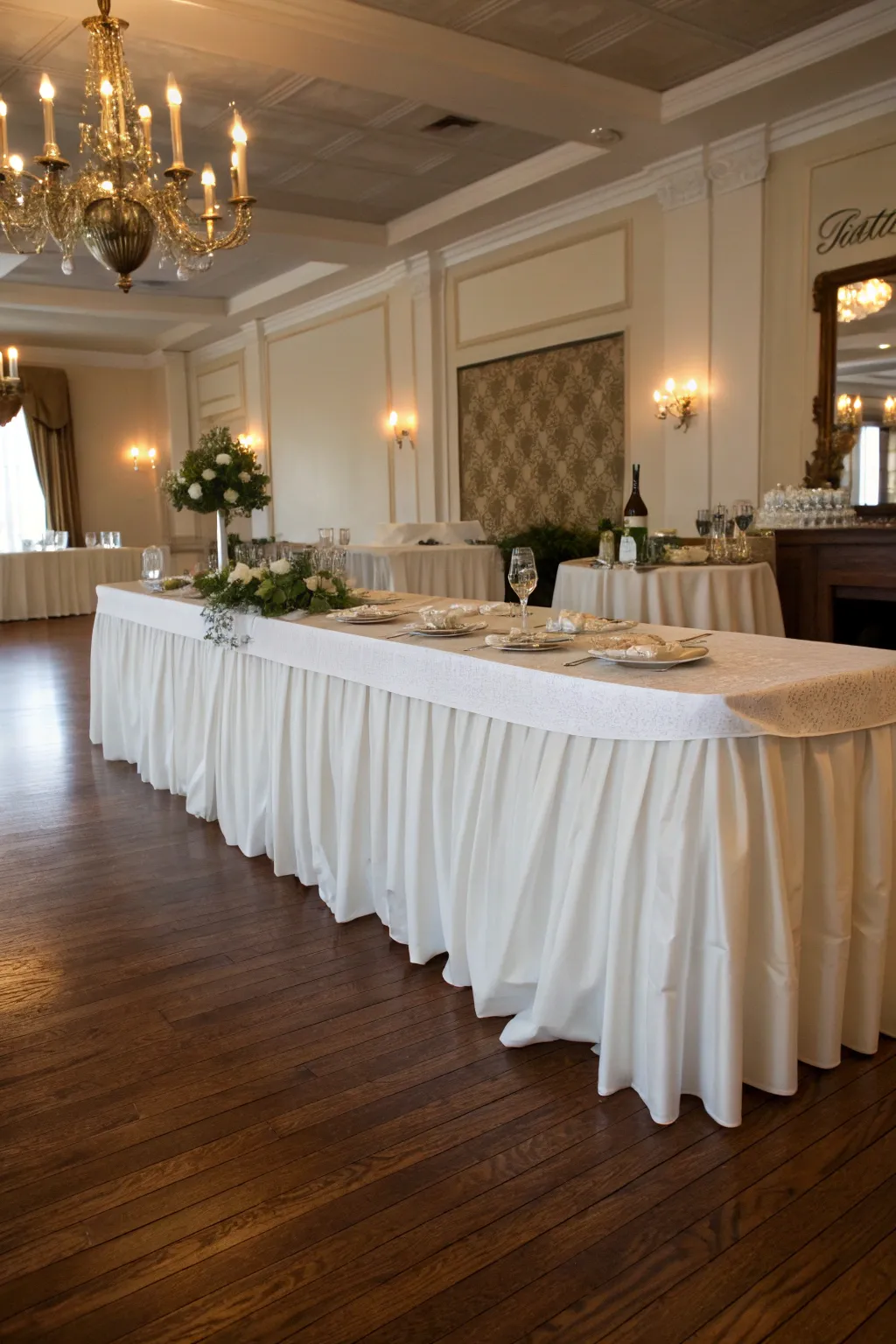 Elegant draping transforms table skirts into refined decor pieces.