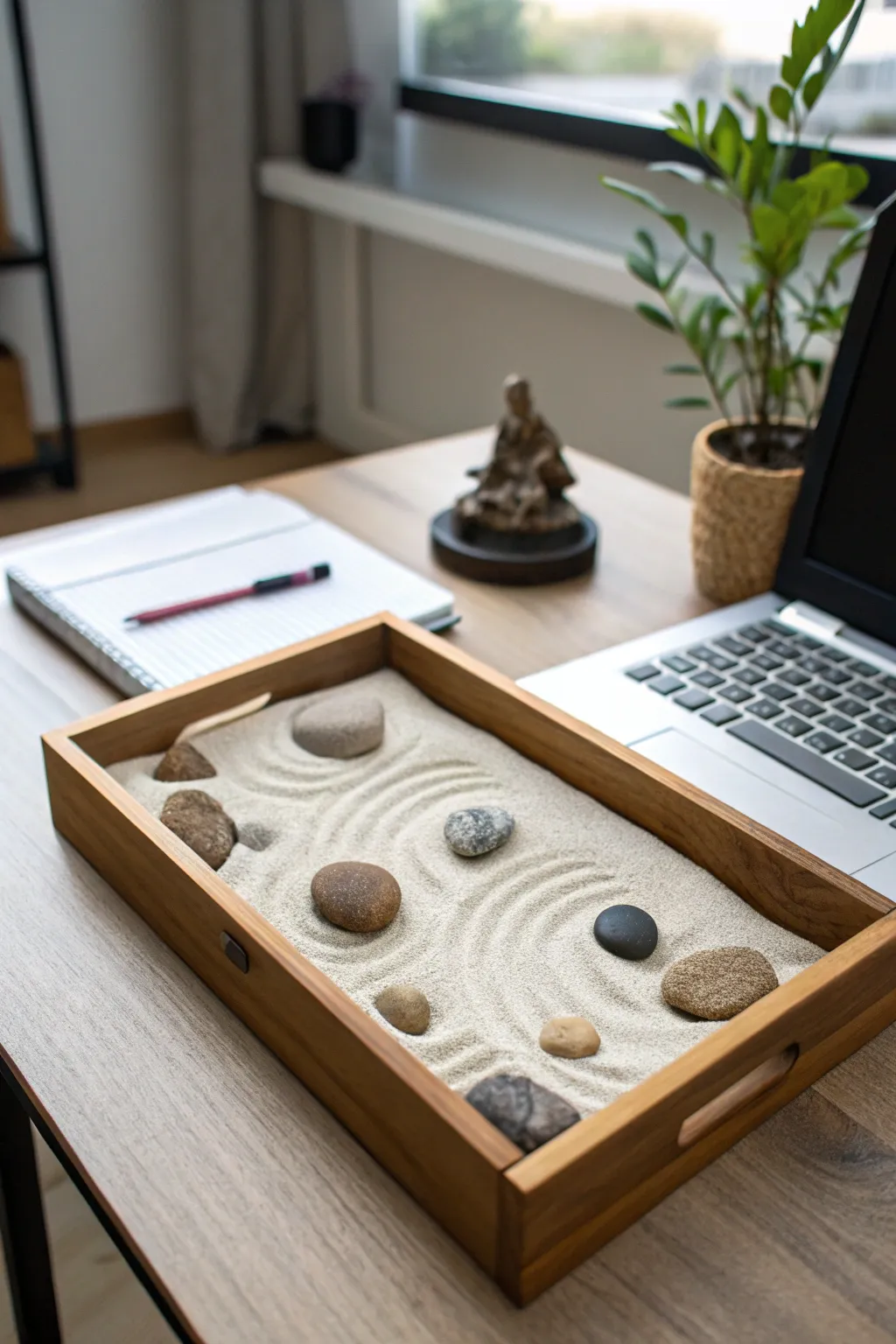 Miniature Zen gardens for a touch of tranquility at work.