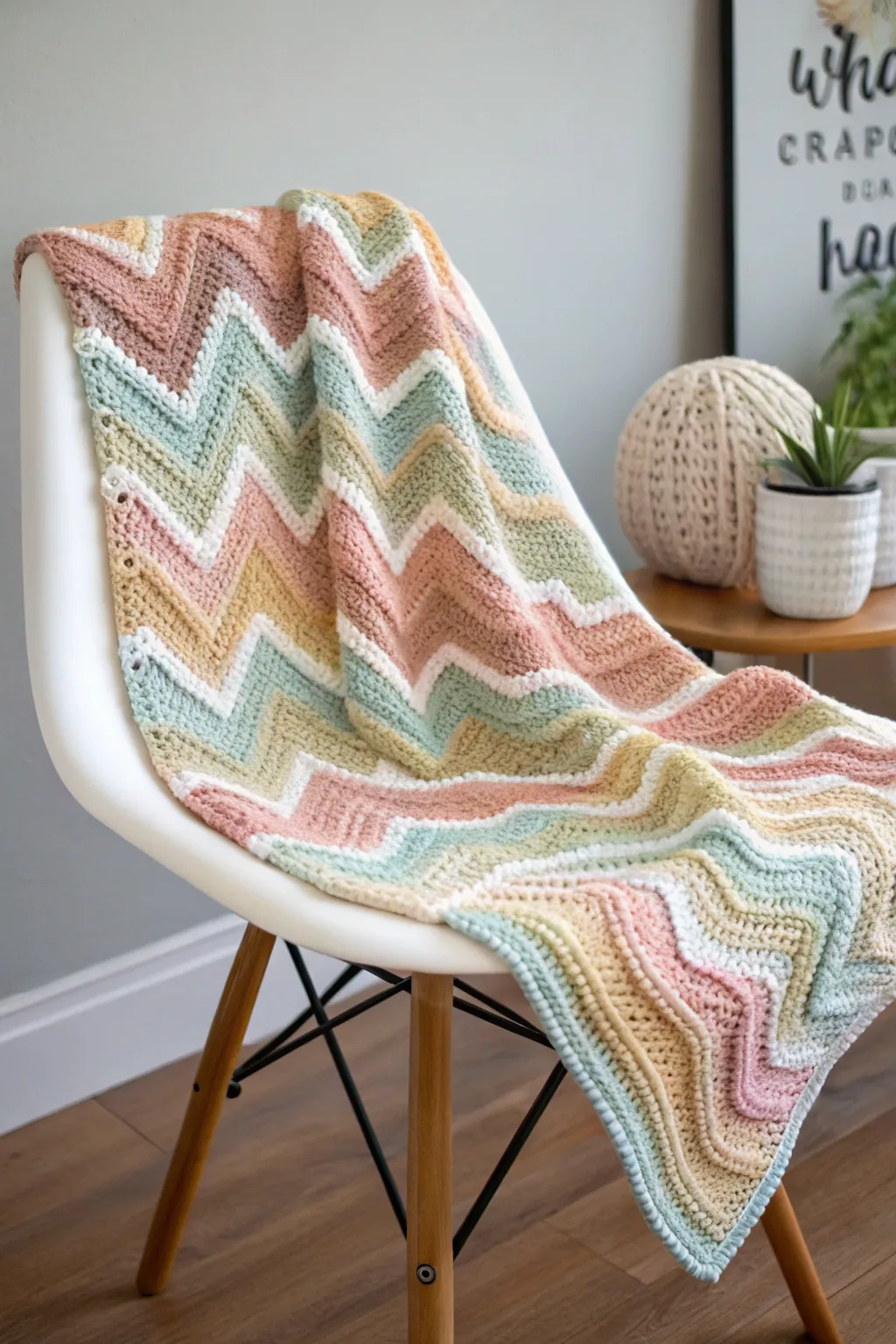 Embrace warmth and style with this stunning chevron temperature blanket, where craftsmanship meets minimalist elegance.
