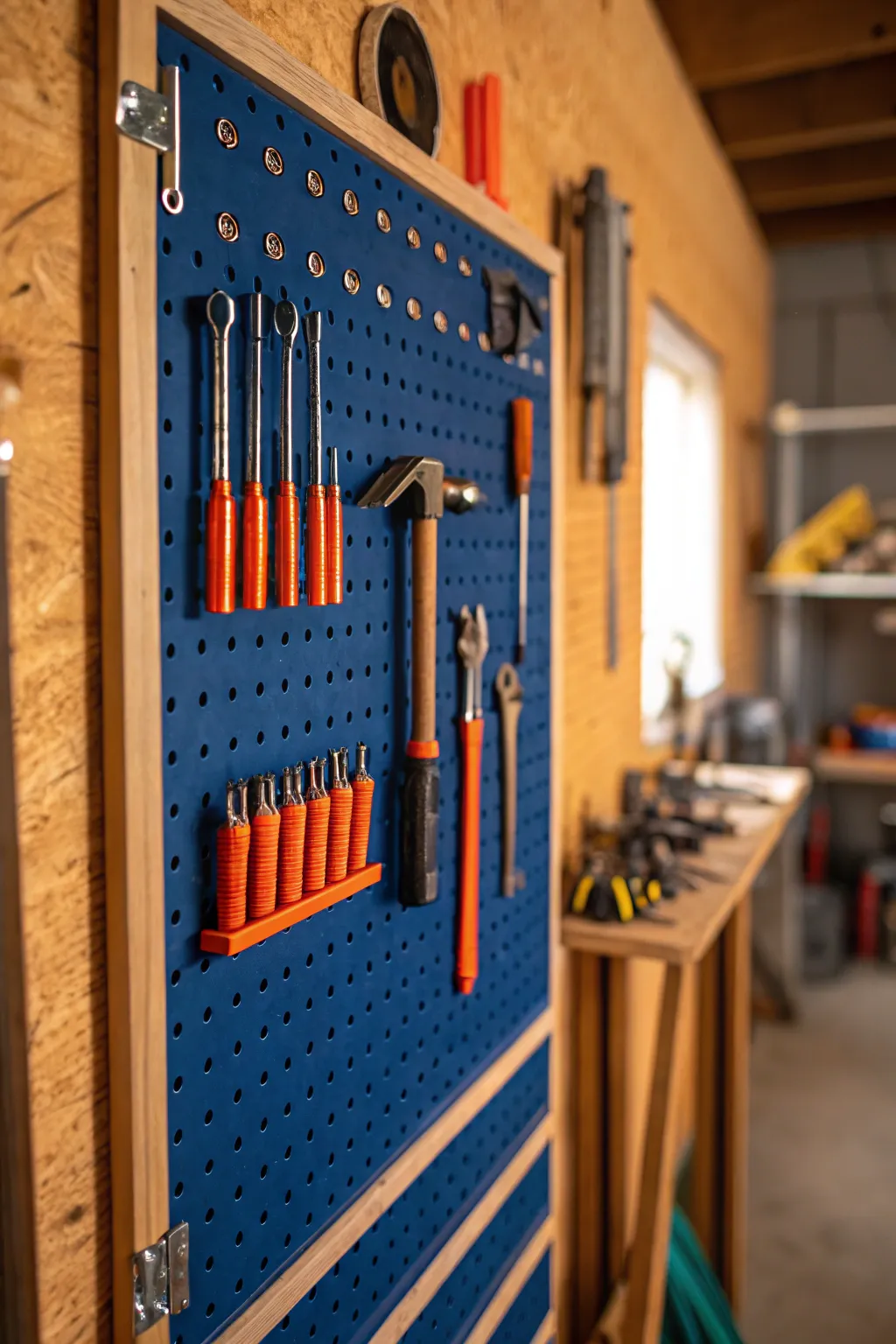 Transform your garage with a bold and functional customizable pegboard door.