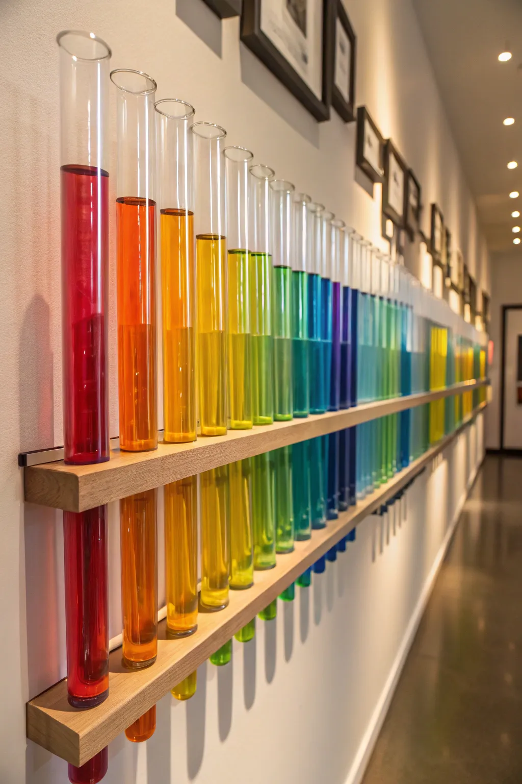 Vibrant test tube art installations make bold statements in any room.