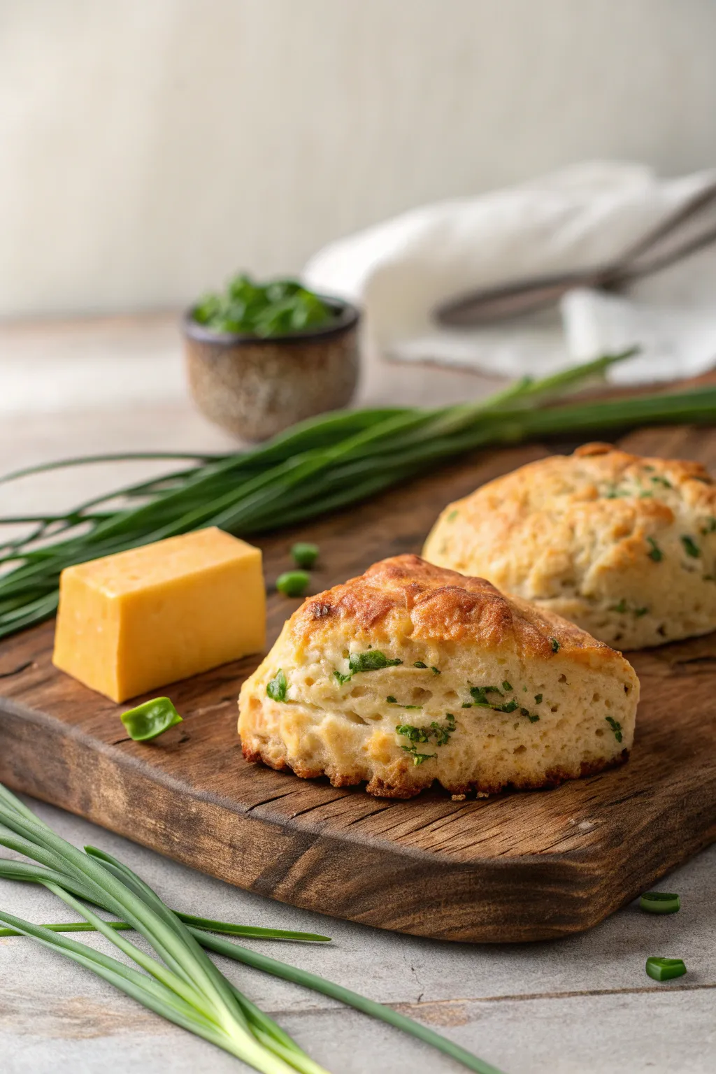 Savor the simplicity: Chive and Cheddar Scones - a perfect blend of savory elegance for your Thanksgiving table.