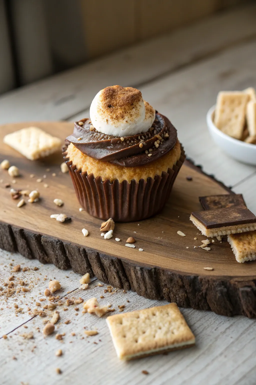 Delight in the cozy charm of a s’mores cupcake—a perfect blend of rustic and refined for your Thanksgiving table.