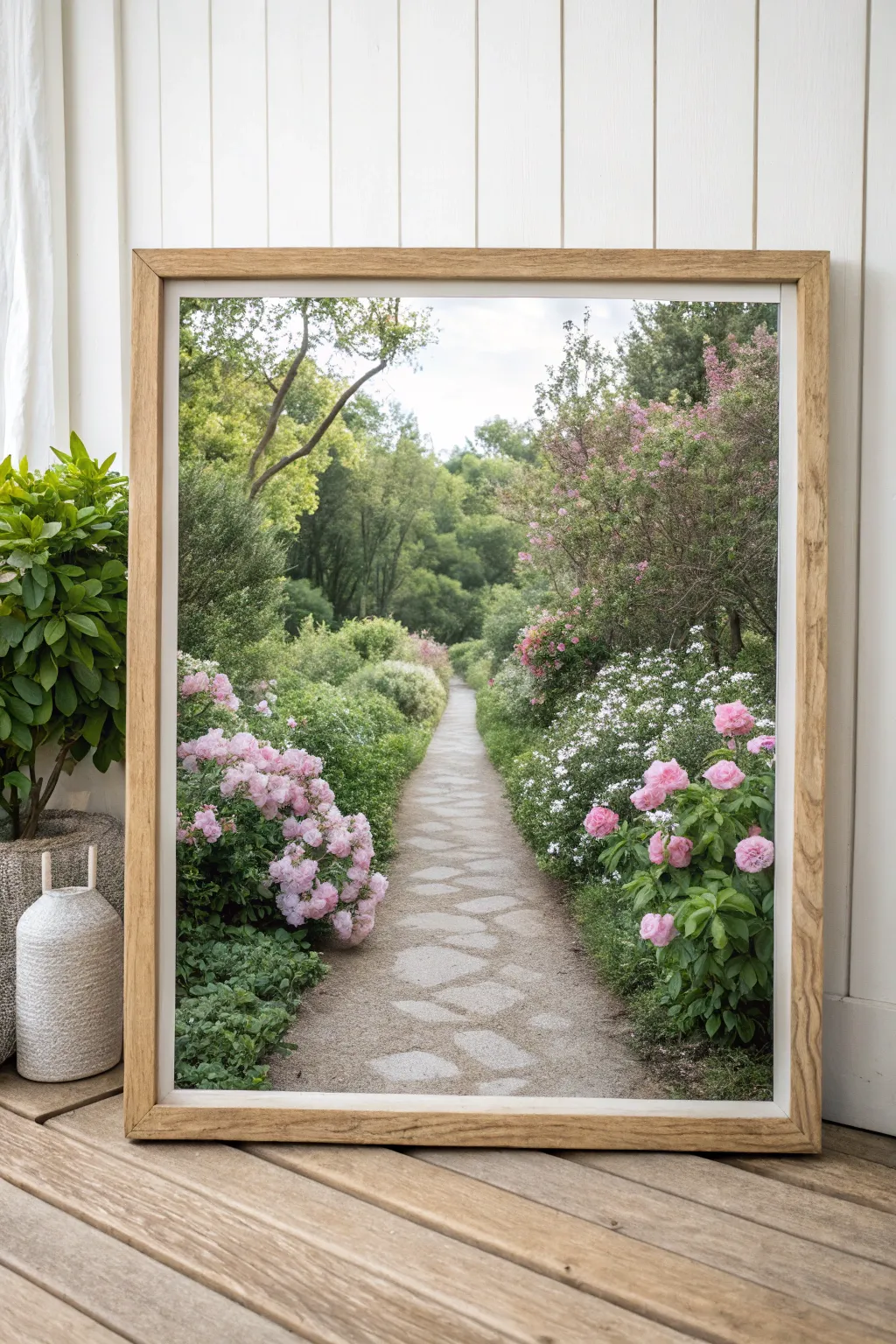 Escape into tranquility with this serene garden pathway painting, a perfect piece for a peaceful retreat.