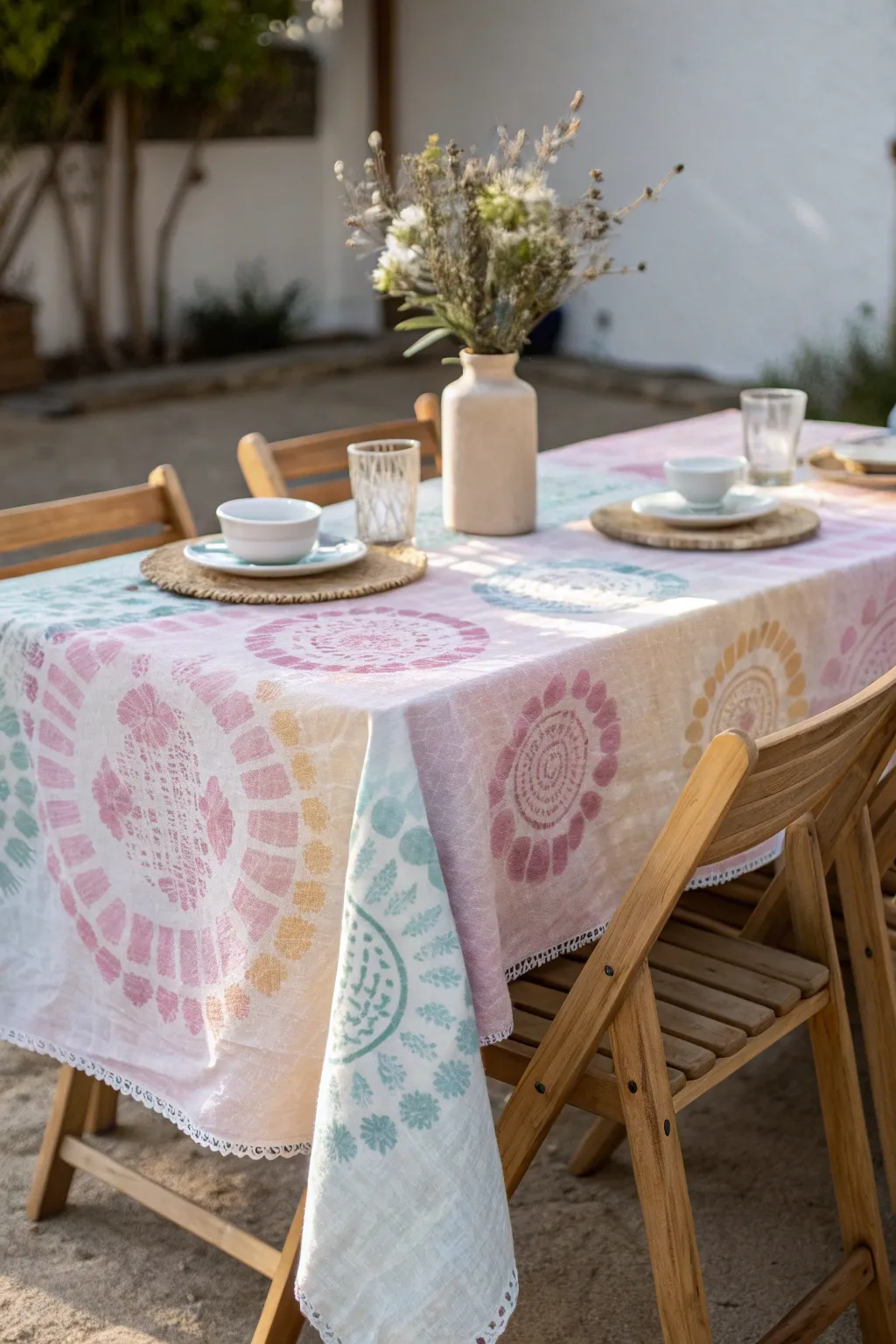 Elevate your party decor with a personalized touch – DIY tie-dye tablecloths that blend simplicity and natural beauty.