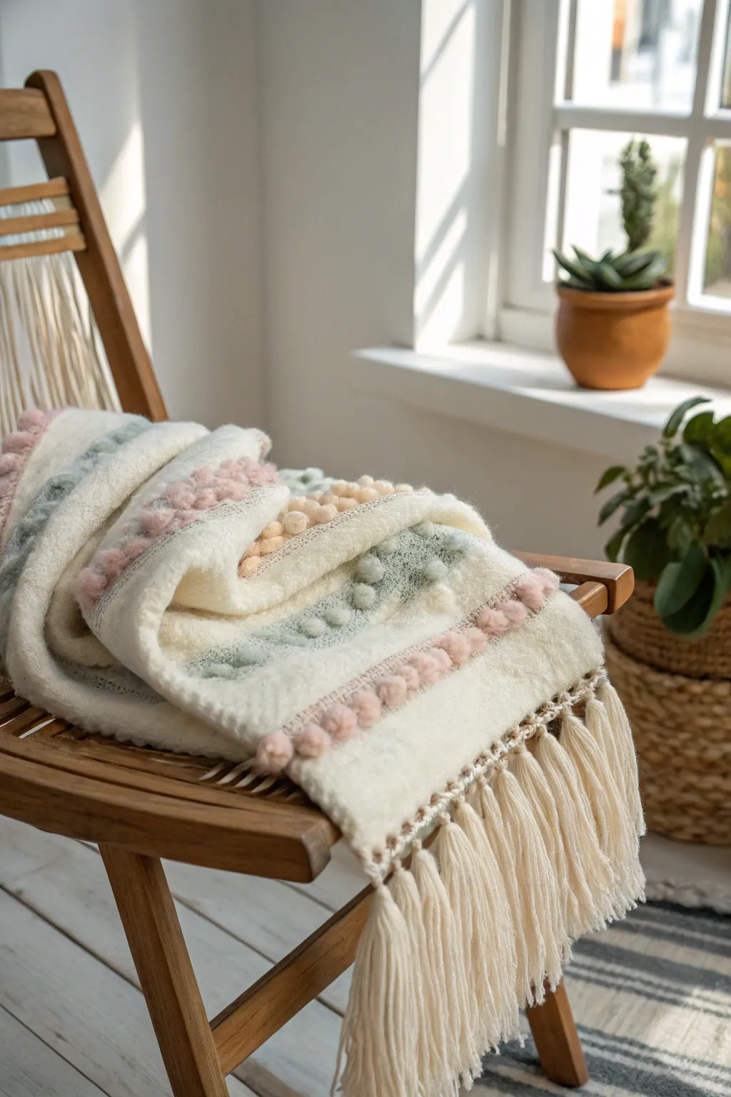 Embrace the art of cozy textures with this handcrafted tie knot blanket.