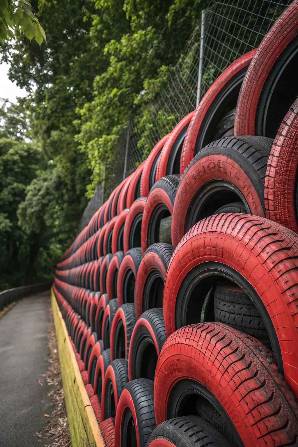 Transform your space with a bold and artistic tire fence that stands out with vibrant colors and dynamic design.