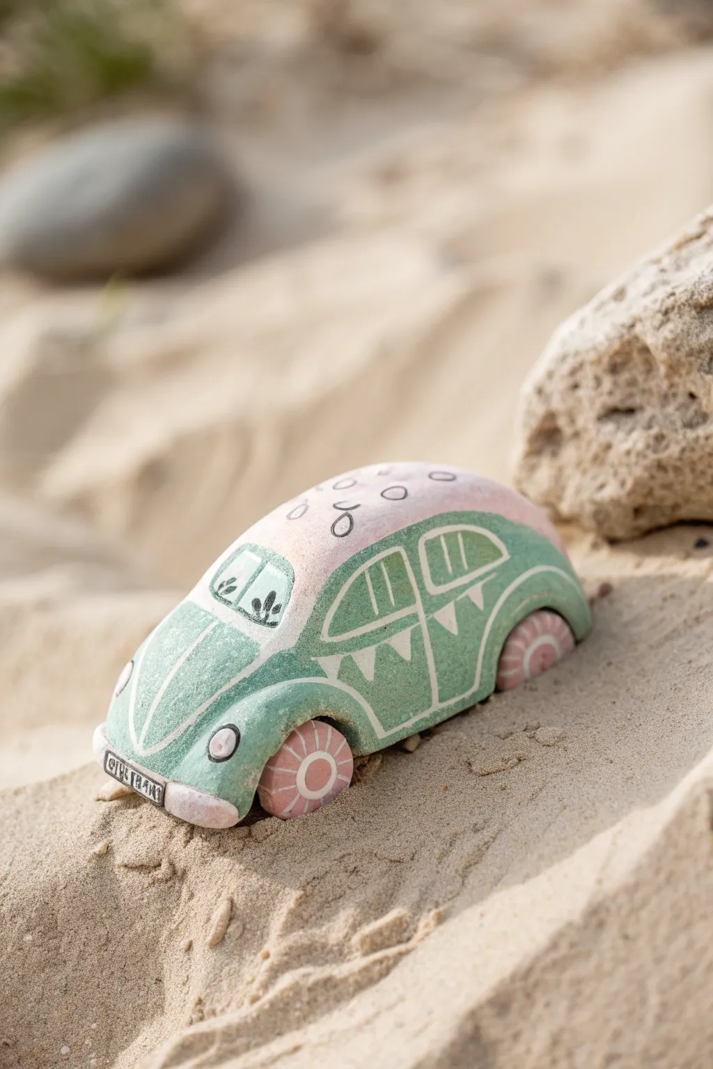 Transform ordinary rocks into whimsical cars for a touch of playful elegance in your garden!