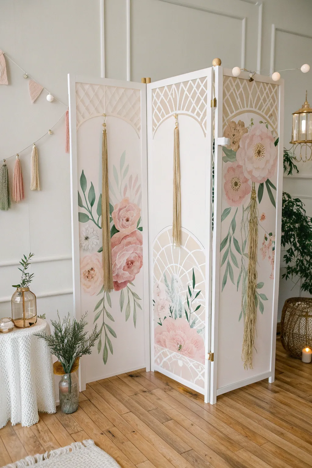 Elevate your celebration with a handcrafted trifold backdrop that embodies elegance and simplicity.