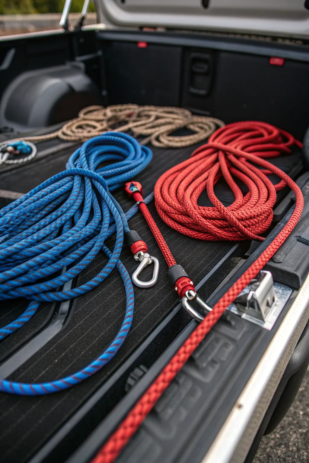 Elevate your truck organization with a bold blend of ropes and bungees. Perfect for securing any load with style.