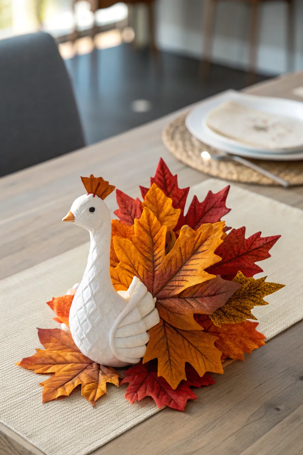 Elevate your autumn decor with this sophisticated silk leaf turkey, where minimalist design meets boho charm.