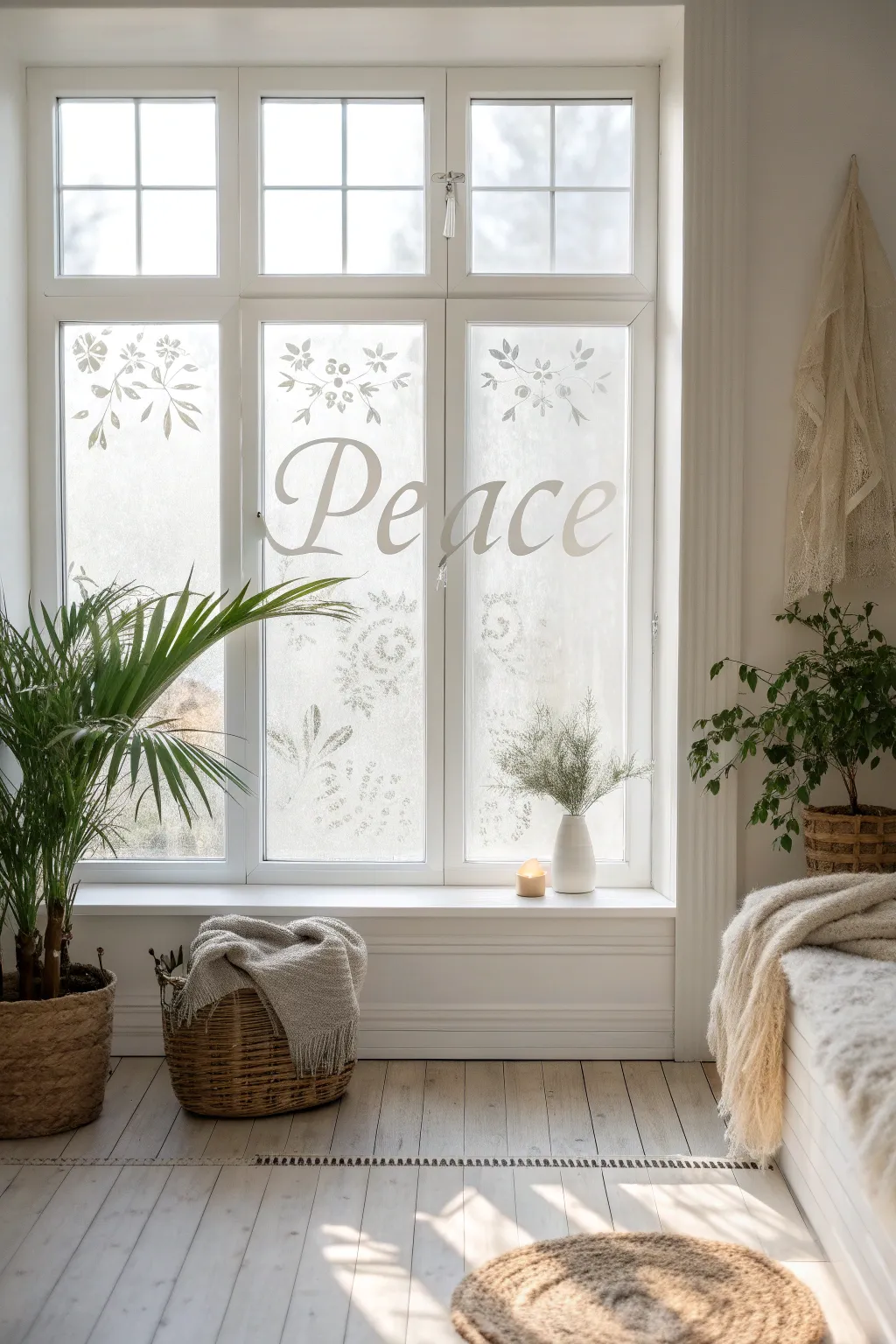 Infuse your space with serenity and style through minimalist typography window films.