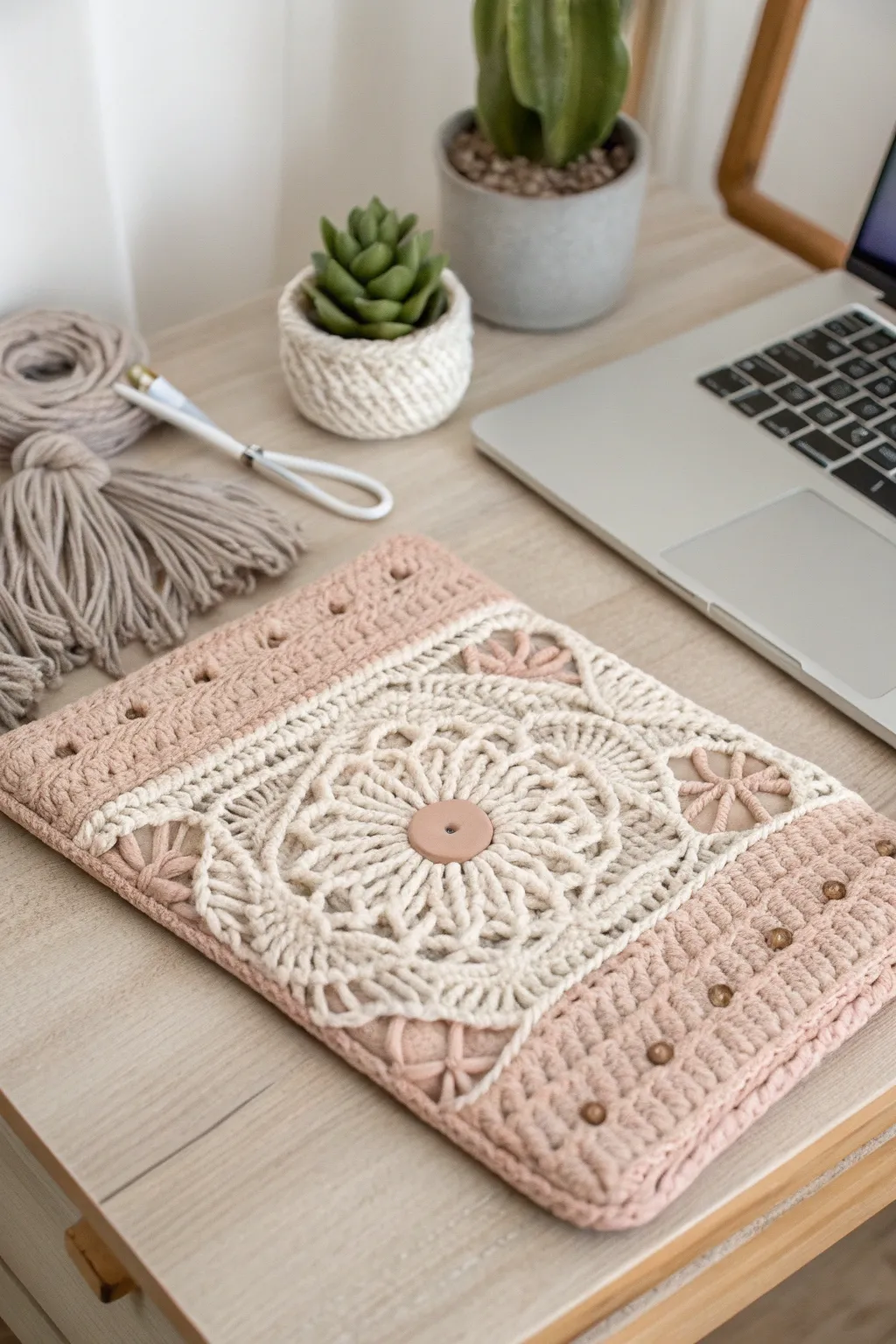 Elevate your tech style with a handcrafted crochet laptop sleeve, where simplicity meets elegance.
