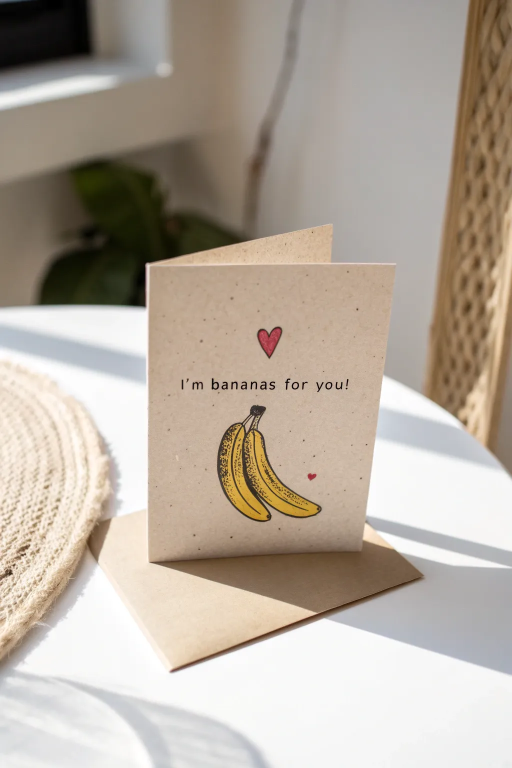 Add a fruity twist to friendship with this charming banana-themed Valentine card!