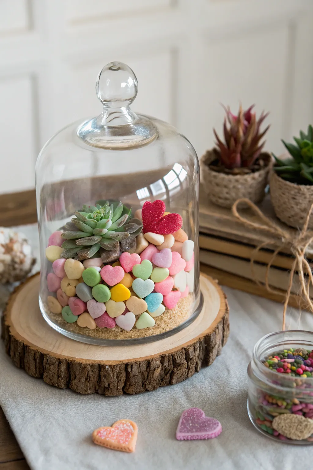 Sweet simplicity: Elevate your Valentine's decor with a charming candy terrarium.
