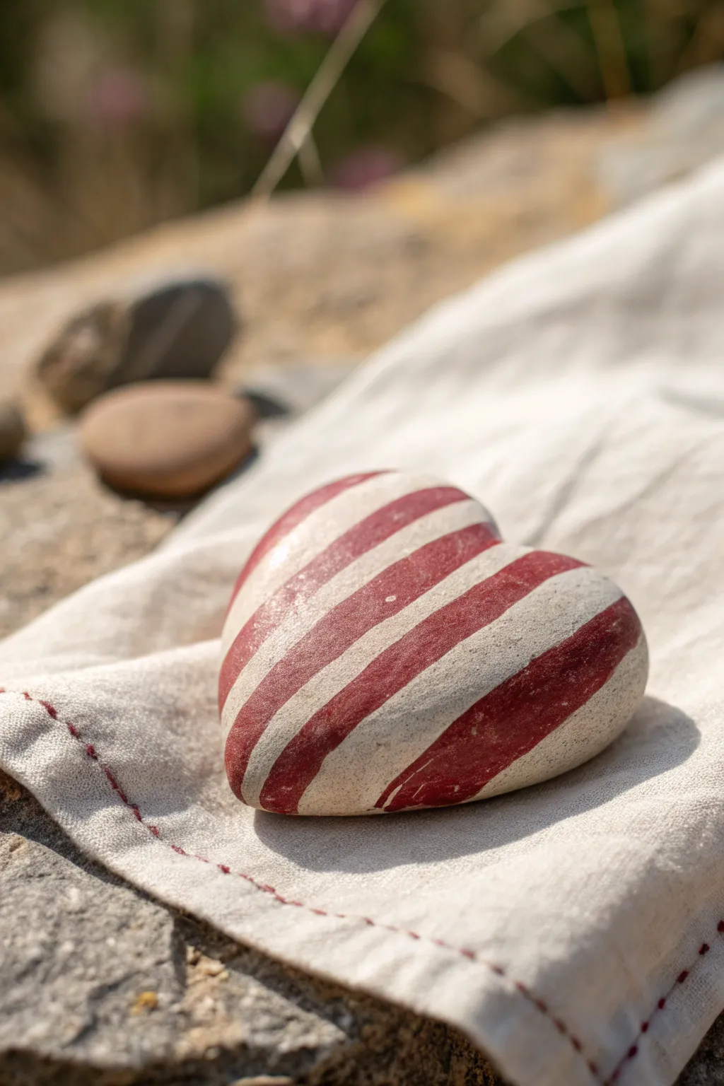 Modern Love: Embrace simplicity with bold striped heart rocks for a unique Valentine's touch.