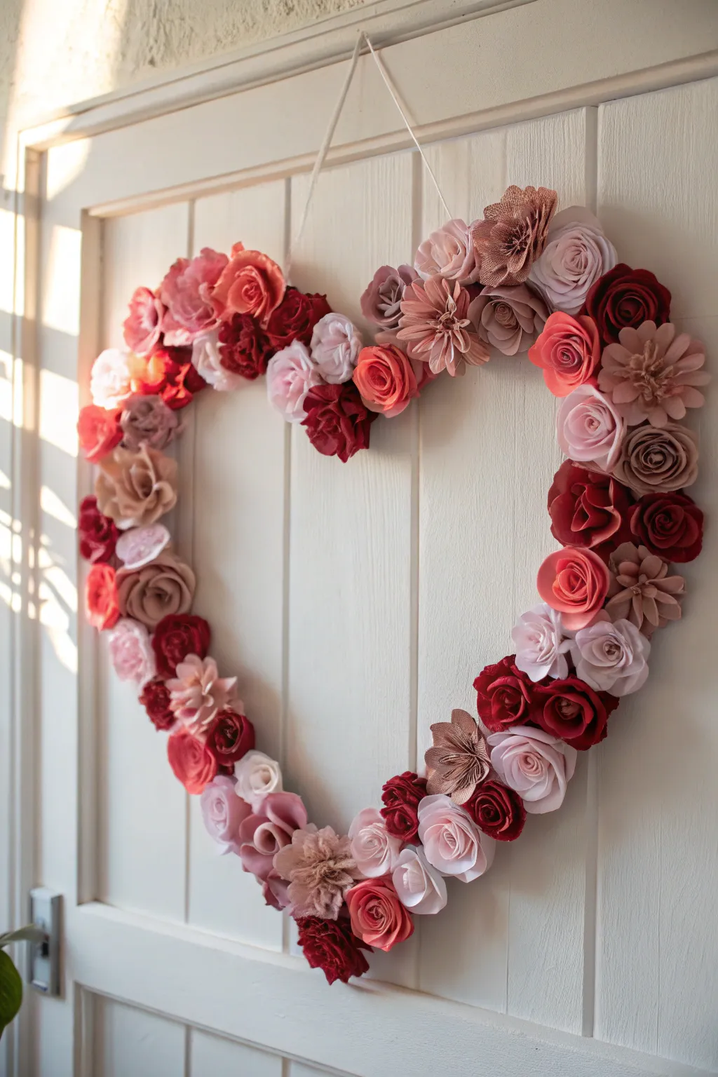 Craft your love with a touch of elegance: DIY heart-shaped paper flower wreath.